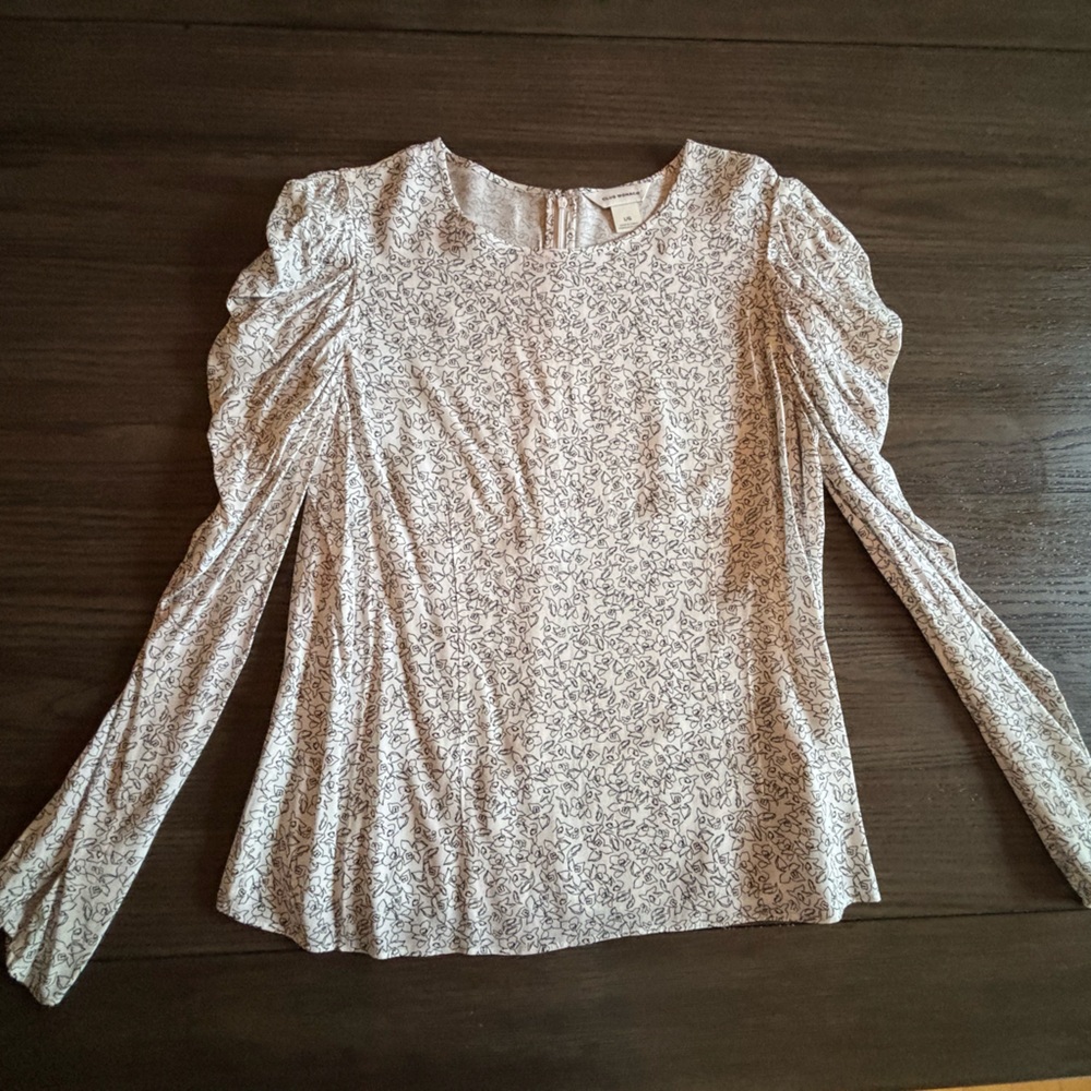 Club Monaco Cream Long-Sleeve Printed Crewneck Blouse